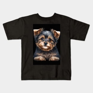 Super Cute Yorkshire Terrier Puppy Portrait Kids T-Shirt